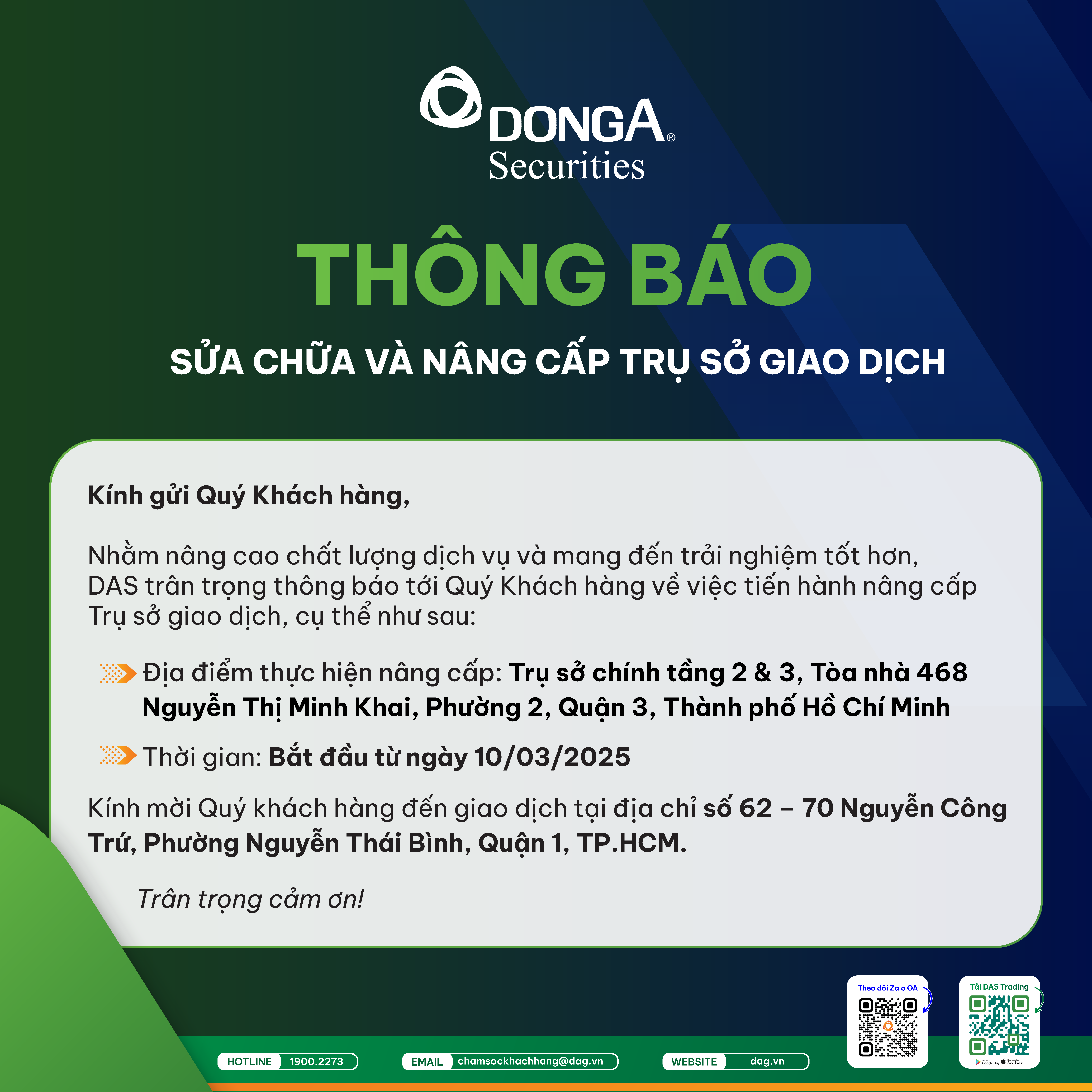 THÔNG BÁO SỬA CHỮA VÀ NÂNG CẤP TRỤ SỞ GIAO DỊCH